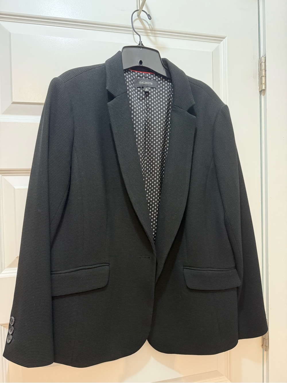 Talbots Black Waffle Textured Notch-Lapel Blazer